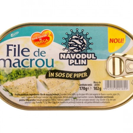 Navodul plin file de macrou in sos de piper 170g