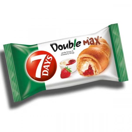 7 Days croissant dublu cu crema de vanilie si capsuni 80g