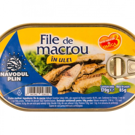 Navodul plin file de macrou in ulei  de floarea soarelui 170g