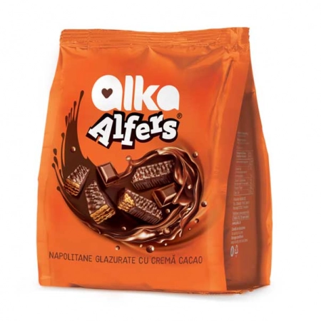 Alfers napolitane cu crema de cacao glazurate 180g