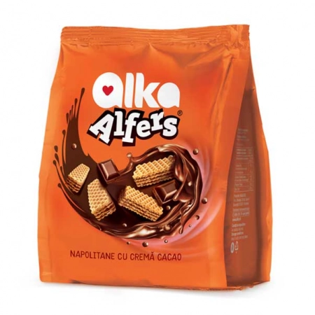 Alfers napolitane cu crema de cacao 180g
