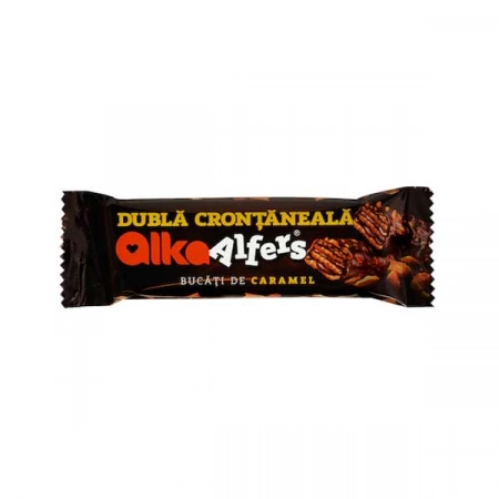 Alfers napolitane cu crema de cacao si caramel  glazurate cu ciocolata cu lapte 35g
