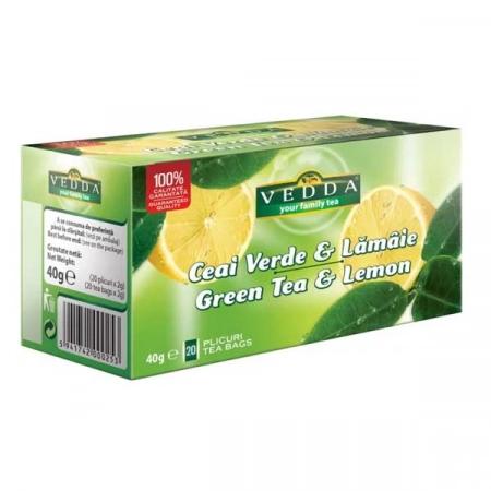 Vedda ceai verde si lamaie plicuri 40g