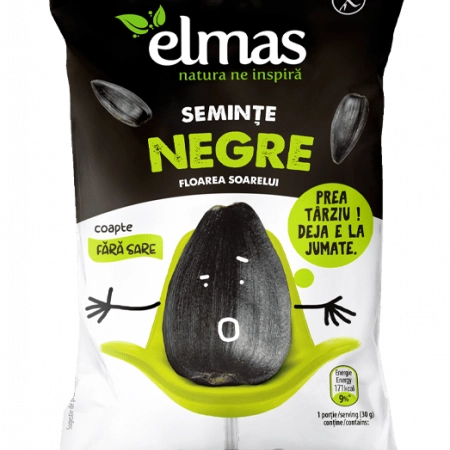 Elmas seminte de floarea soarelui negre coapte  fara sare 40g