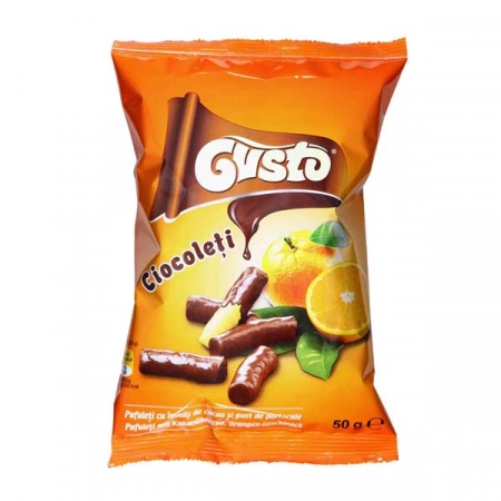 Gusto pufuleti glazura ciocolata si gust de portocale 50g