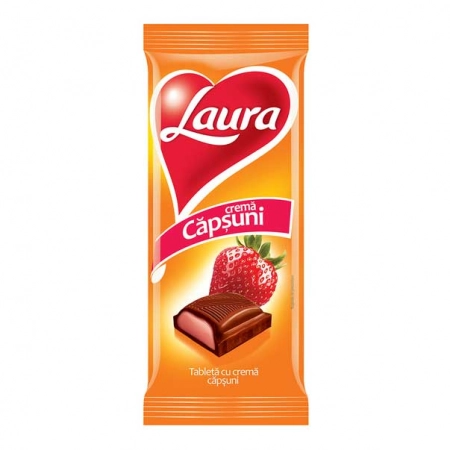 Laura ciocolata cu lapte si crema de capsuni 95g