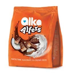 Alfers napolitane cu crema de cocos glazurate 180g