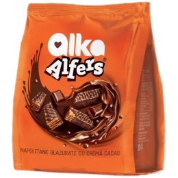 Alka alfers napolitane cu crema de cacao glazurate cu ciocolata neagra 180g