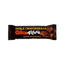 Alfers napolitane cu crema de cacao si caramel  glazurate cu ciocolata cu lapte 35g